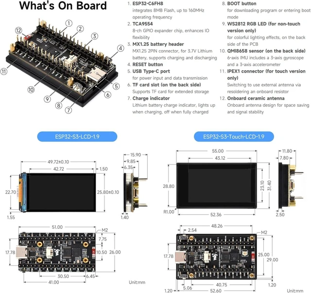 Alt view image 7 of 7 - Waveshare ESP32-C6 1.9inch Display Development Board, 170×320 Pixels, 262K Colors, 160MHz RISC-V Single-core Processor, WiFi 6 & Bluetooth, 90° Rotation Support, with Touch Function