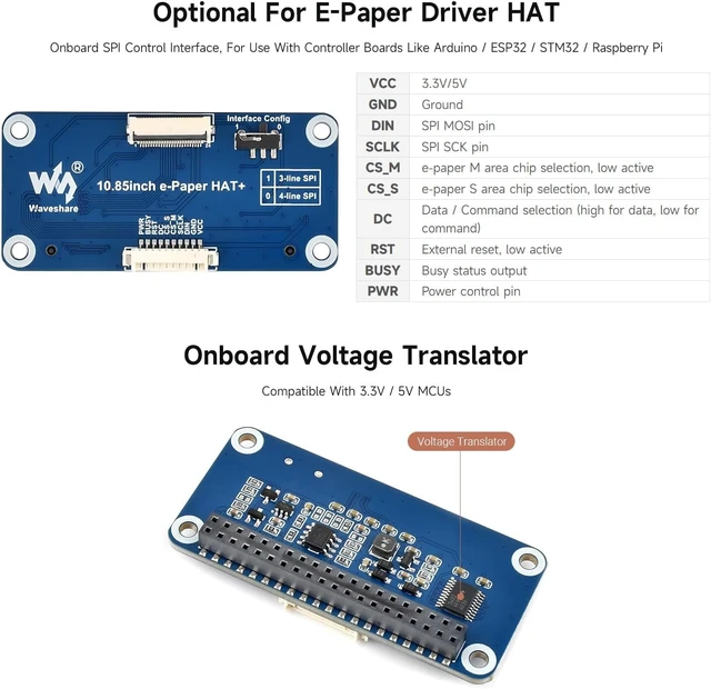Alt view image 5 of 7 - waveshare 10.85inch e-Paper Display, e-Ink Display, 1360x480, Red/Yellow/Black/White, SPI Interface, E-Paper Only, Without Driver Board