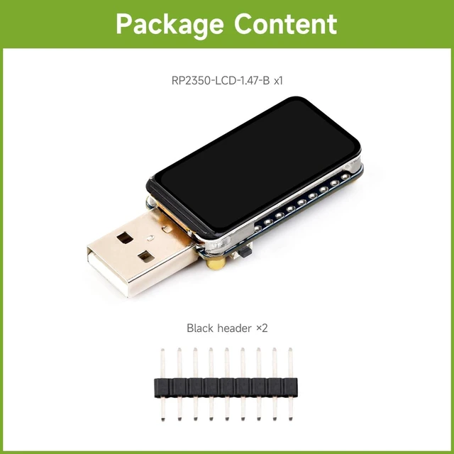 Alt view image 2 of 6 - Waveshare RP2350 1.47inch Display Development Board, 172×320, 262K Color, RP2350 Dual-core Microcontroller, 150MHz, with Colorful RGB LED, Type-A USB Port, Without Header