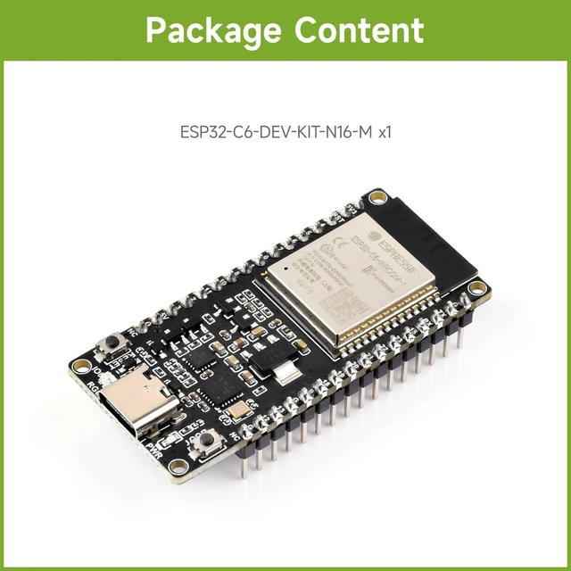 Alt view image 2 of 7 - Waveshare ESP32-C6 Microcontroller, WiFi 6 Development Board, 160MHz Single-core Processor, ESP32-C6-WROOM-1-NX Series Module, Supports USB and UART Development,16MB Flash, with Pinheader