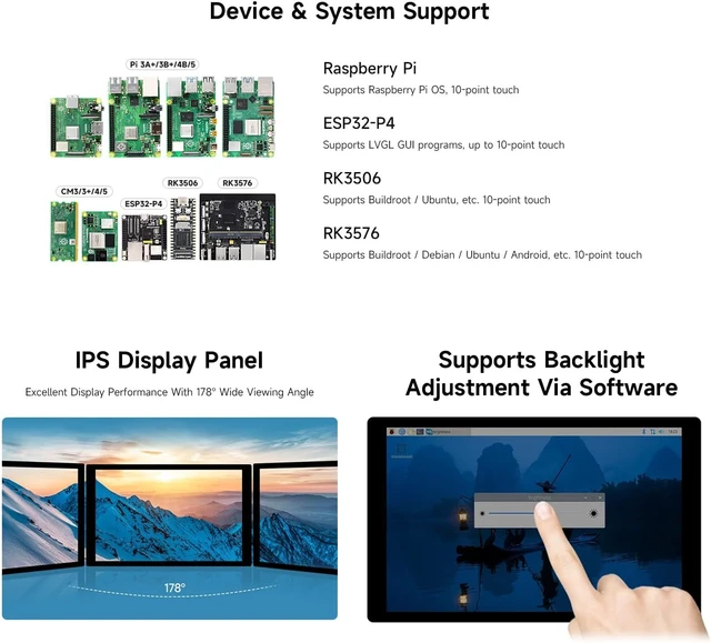 Alt view image 4 of 7 - Waveshare 8inch DSI Capacitive Touch Display, Compatible with Raspberry Pi 5/4B/3B/CM3/3+/4, 800×1280, IPS Panel, Optical Bonding Toughened Glass Panel, 10-Point Touch