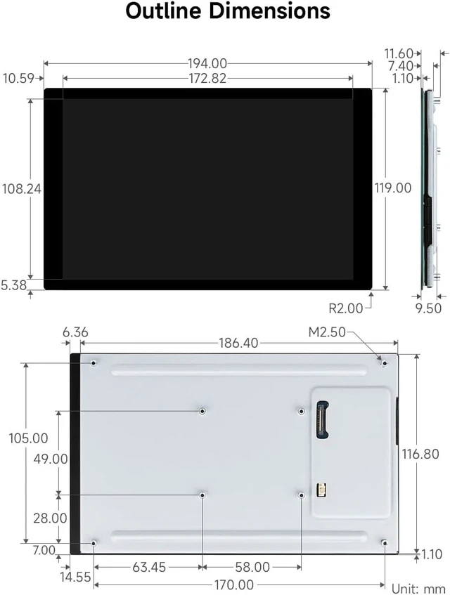 Alt view image 7 of 7 - Waveshare 8inch DSI Capacitive Touch Display, Compatible with Raspberry Pi 5/4B/3B/CM3/3+/4, 800×1280, IPS Panel, Optical Bonding Toughened Glass Panel, 10-Point Touch