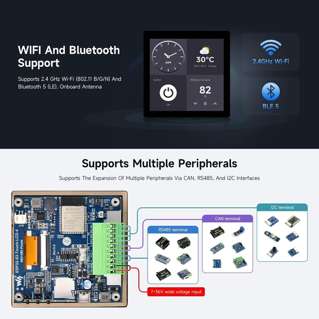 Alt view image 6 of 7 - Waveshare ESP32-S3 4inch Display Development Board, 480×480, 32-Bit LX7 Dual-Core Processor, Up to 240MHz Frequency, Supports WiFi & Bluetooth, with Onboard Antenna