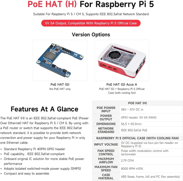 Alt view image 3 of 5 - Waveshare Power Over Ethernet HAT (H), Compatible with Raspberry Pi 5 / CM 5, 5V 5A Output, Stable Performance, Supports 802.3af/at Network, Isolated Switched-Mode Power Supply, PoE HAT, Board ONLY