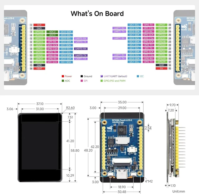 Alt view image 7 of 7 - Waveshare RP2350 2inch Capacitive Touch Display Development Board,240×320 Pixels, IPS Panel, 262K Color, Onboard Camera Interface