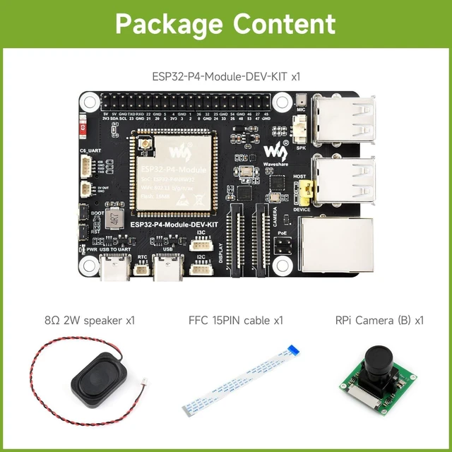 Alt view image 2 of 7 - Waveshare ESP32-P4-Module High-Performance Development Board, Based On ESP32-P4 and ESP32-C6, Supports Wi-Fi 6 and Bluetooth 5/BLE, Includes Speaker and RPi Camera (B)