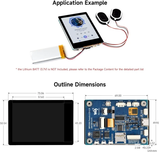 Alt view image 7 of 7 - Waveshare RP2350 2.8inch Capacitive Touch Display Development Board, 240×320, IPS Panel, 5-Point Touch, SPI Interface, Accelerometer & Gyroscope Sensor