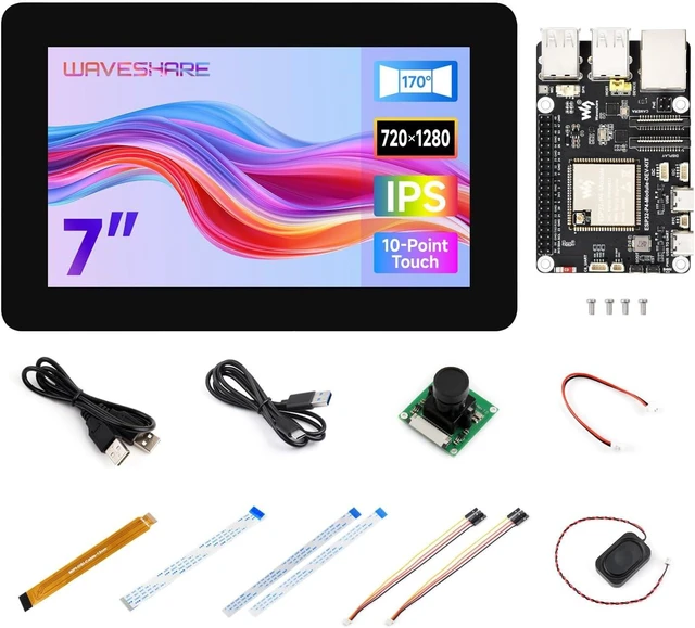 Main image of Waveshare ESP32-P4 High-Performance Dev Board, ESP32-P4 & ESP32-C6, Supports Wi-Fi 6 & Bluetooth 5/BLE, Comes with 7inch DSI LCD, RPi Camera (B) & Accessories (11 Items)