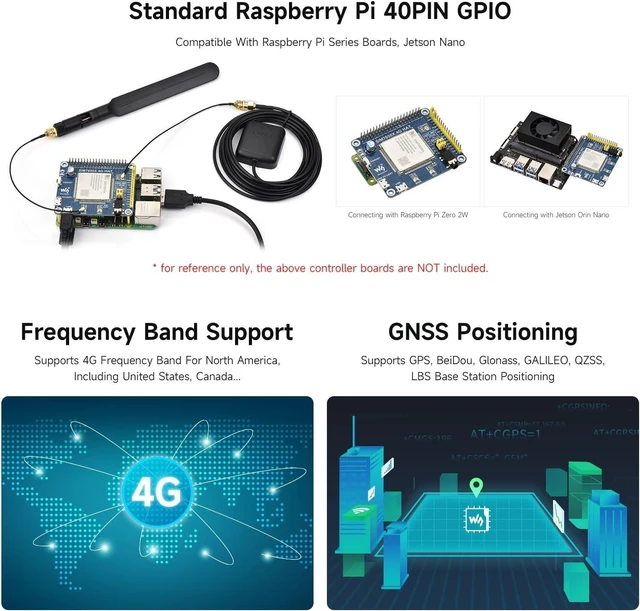 Alt view image 5 of 7 - Waveshare SIM7600NA-H 4G HAT, Compatible with Raspberry Pi/Jetson Nano, with GPS, SIM, Audio, AT Command Control, UART Debugging, 3G/4G Communication, Positioning, and Voltage Translator