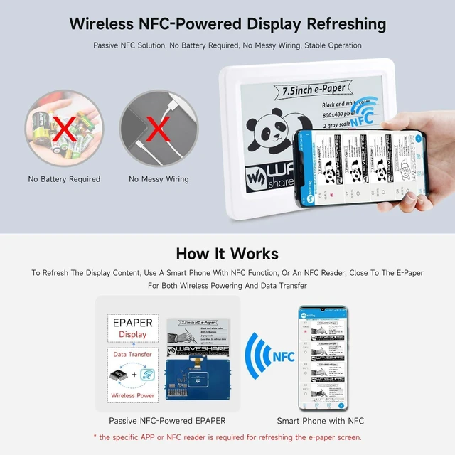Alt view image 4 of 5 - Waveshare 7.5inch Passive NFC-Powered e-Paper V2, No Battery, Wireless Powering & Data Transfer, Only Compabtile with Apple iPhone