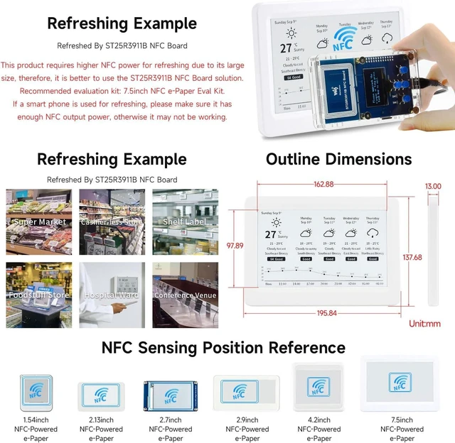 Alt view image 5 of 5 - Waveshare 7.5inch Passive NFC-Powered e-Paper V2, No Battery, Wireless Powering & Data Transfer, Only Compabtile with Apple iPhone