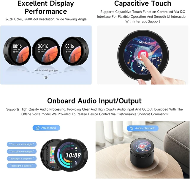 Alt view image 5 of 7 - Waveshare ESP32-S3 1.85inch Round LCD Development Board, 360×360, Supports Wi-Fi & Bluetooth BLE 5, AI Speech, Smart Speaker Box, ESP32 with Display, with Speaker Box
