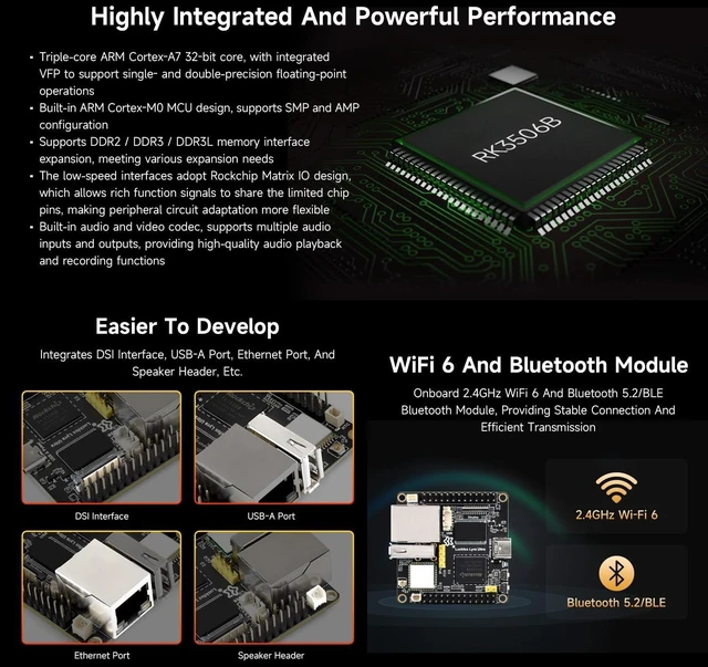 Alt view image 5 of 7 - Waveshare Luckfox Lyra Ultra RK3506B Linux Micro Development Board, Onboard 8GB eMMC, Integrates Triple-core ARM Cortex-A7 and ARM Cortex-M0 Processors, Single Board