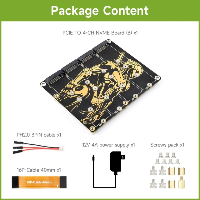 Alt view image 2 of 6 - waveshare PCIe to 4-Ch M.2 Adapter Board, Compatible with Raspberry Pi 5, Supports 4-ch NVMe Solid State Drives, Supports powering The Raspberry Pi 5, Onboard LED Indicators