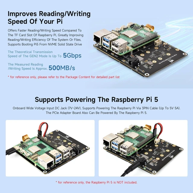 Alt view image 5 of 6 - waveshare PCIe to 4-Ch M.2 Adapter Board, Compatible with Raspberry Pi 5, Supports 4-ch NVMe Solid State Drives, Supports powering The Raspberry Pi 5, Onboard LED Indicators