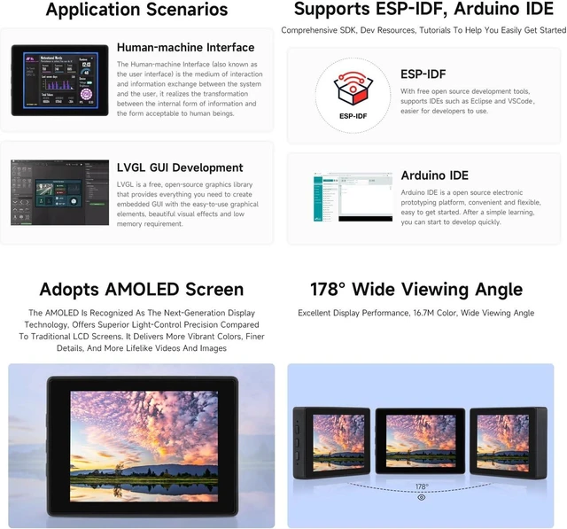 Alt view image 5 of 5 - Waveshare ESP32-S3 2.41inch AMOLED Touch Display Development Board, 600×450, 32-bit LX7 Dual-core Processor, Onboard Accelerometer and Gyroscope Sensor, ESP32 with Display, with Case
