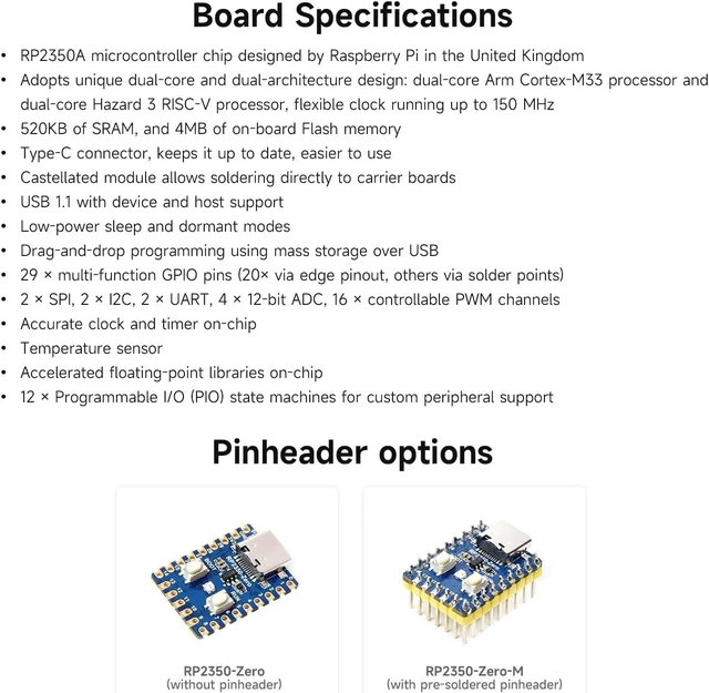 Alt view image 4 of 7 - Waveshare RP2350-Zero Mini Development Board, Raspberry Pi Microcontroller Development Board, Based On Raspberry Pi Dual-core & Dual-Architecture Microcontroller