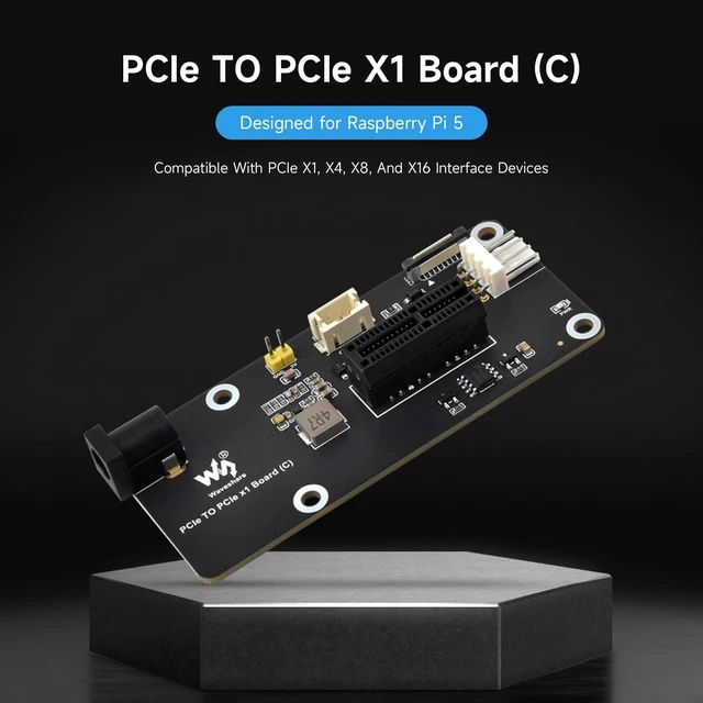 Alt view image 3 of 5 - Waveshare PCIe FFC Connector to Standard PCIe x1 Slot Adapter Board, Support Raspberry Pi 5, Compatible with PCIe X1, X4, X8, and X16 Interface Devices