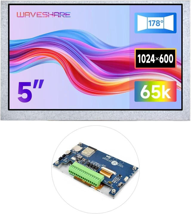 Main image of Waveshare ESP32-S3 5inch Display Development Board, 1024x600, 32-Bit LX7 Dual-Core Processor, Up to 240MHz Frequency, Supports WiFi & Bluetooth, with Onboard Antenna, No Touch