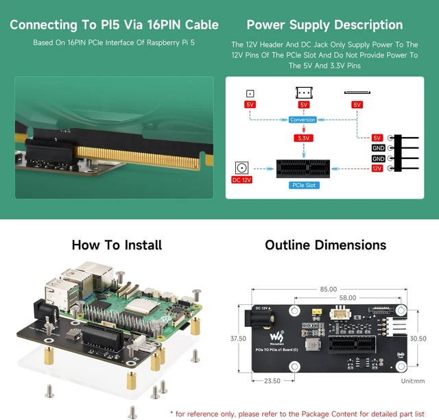 Alt view image 5 of 5 - Waveshare PCIe FFC Connector to Standard PCIe x1 Slot Adapter Board, Support Raspberry Pi 5, Compatible with PCIe X1, X4, X8, and X16 Interface Devices