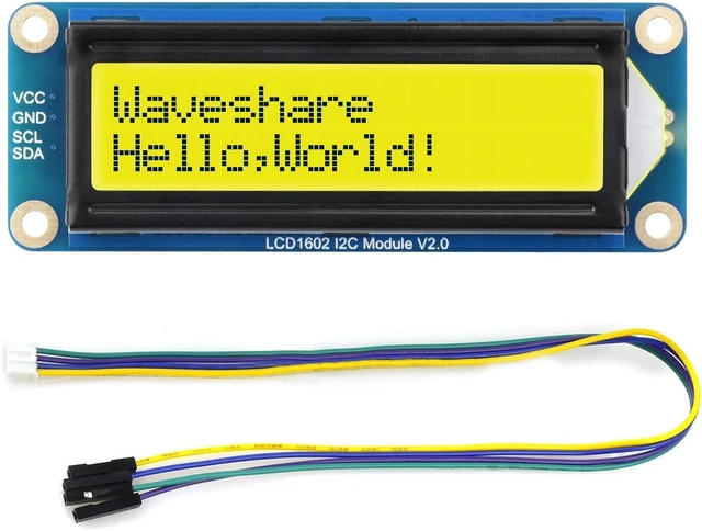 Main image of Waveshare LCD1602 I2C Module, Compatible with Raspberry Pi 5/4B/3B/Pico/Pico W/Pico WH, 32 Characters LCD, 3.3V/5V, Backlight Adjustable, Green
