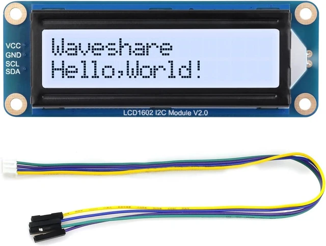 Main image of Waveshare LCD1602 I2C Module, Compatible with Raspberry Pi 5/4B/3B/Pico/Pico W/Pico WH, 32 Characters LCD, 3.3V/5V, Backlight Adjustable, Gray