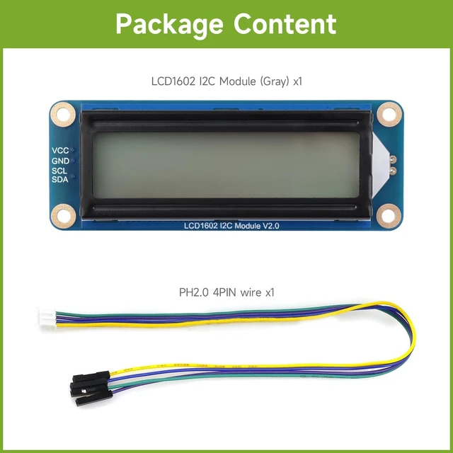 Alt view image 2 of 6 - Waveshare LCD1602 I2C Module, Compatible with Raspberry Pi 5/4B/3B/Pico/Pico W/Pico WH, 32 Characters LCD, 3.3V/5V, Backlight Adjustable, Gray