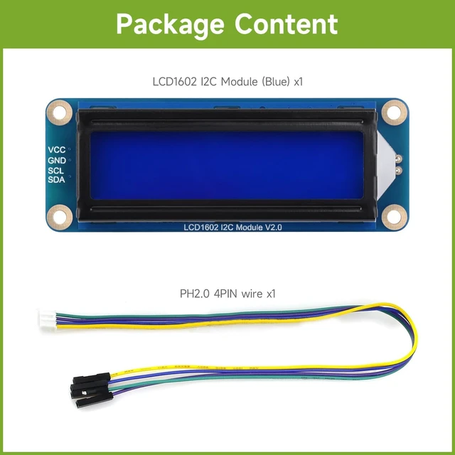 Alt view image 2 of 6 - Waveshare LCD1602 I2C Module, Compatible with Raspberry Pi 5/4B/3B/Pico/Pico W/Pico WH, 32 Characters LCD, 3.3V/5V, Backlight Adjustable, Blue