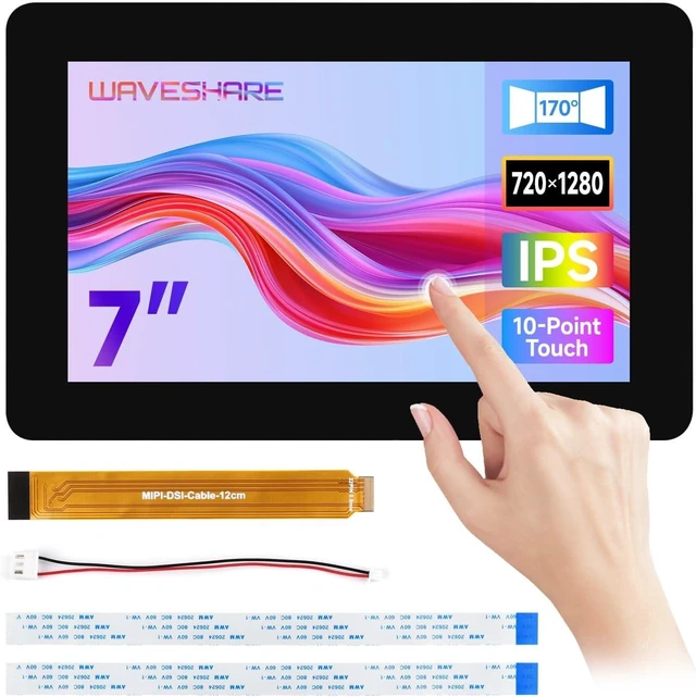 Main image of waveshare 7inch DSI Capacitive Touch Display, Compatible with Raspberry Pi 5/4B/3B/CM3/3+/4, 720×1280, IPS Panel, Optical Bonding Toughened Glass Panel, 10-Point Touch, Anti-Fingerprint Process