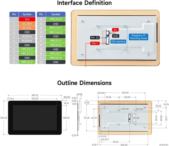 Alt view image 7 of 7 - waveshare 7inch DSI Capacitive Touch Display, Compatible with Raspberry Pi 5/4B/3B/CM3/3+/4, 720×1280, IPS Panel, Optical Bonding Toughened Glass Panel, 10-Point Touch, Anti-Fingerprint Process