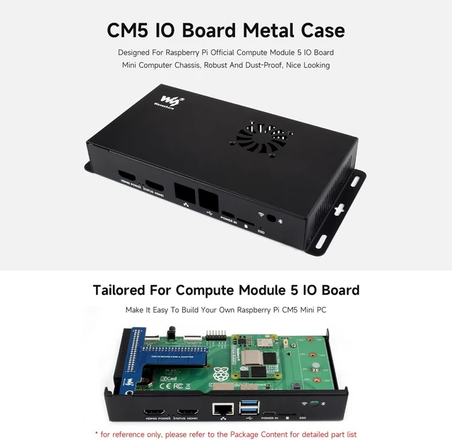 Alt view image 3 of 6 - Waveshare Metal Case, Compatible with Raspberry Pi Official Compute Module 5 IO Board, Comes with Cooling Fan