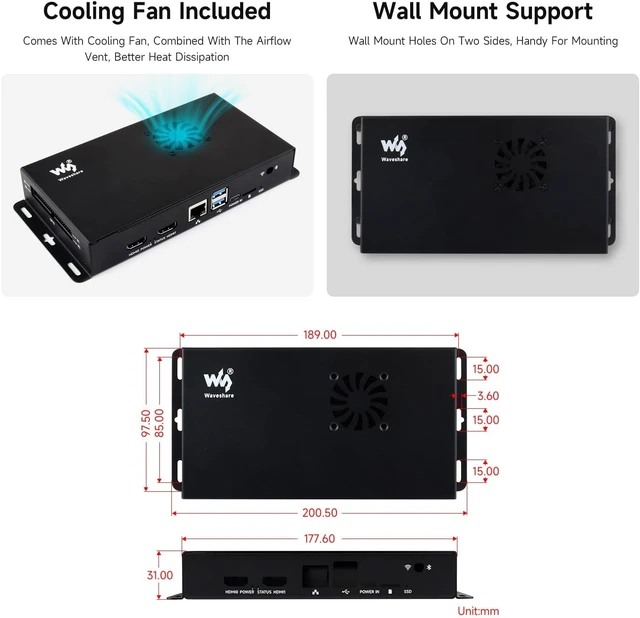Alt view image 5 of 6 - Waveshare Metal Case, Compatible with Raspberry Pi Official Compute Module 5 IO Board, Comes with Cooling Fan