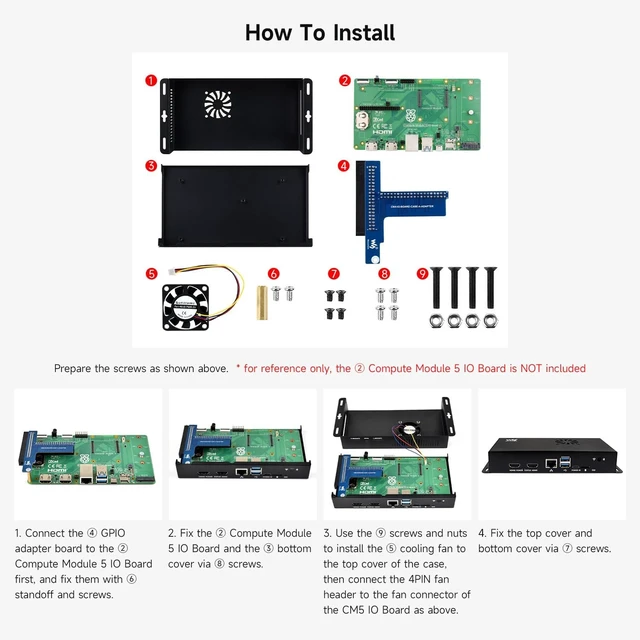 Alt view image 6 of 6 - Waveshare Metal Case, Compatible with Raspberry Pi Official Compute Module 5 IO Board, Comes with Cooling Fan