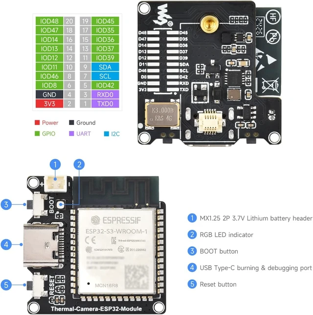 Alt view image 7 of 7 - Waveshare ESP32-S3 IR Thermal Imaging Camera Module, Type-C Port, 80×62 Pixels, 90 ° Field of View Angle