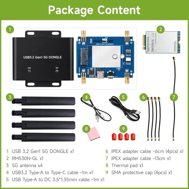 Alt view image 2 of 2 - Waveshare 5G DONGLE Expansion Board, USB 3.2 Port, Aluminum Alloy Case, Quad Antennas, Onboard M.2 Key B Interface, Comes with The Qualcomm RM530N-GL 5G Sub-6G & mmWave Module, Global Applicable