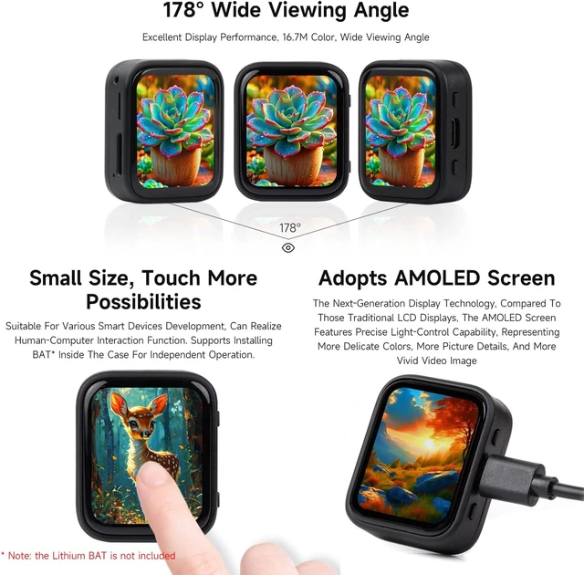 Alt view image 5 of 7 - Waveshare ESP32-S3 1.8inch AMOLED Touch Display, Embedded with SH8601 Display Driver and FT3168 Capacitive Touch Chip,32-bit LX7 Dual-core Processor, 368×448 Pixels, Comes with 3.7V MX1.25 Li Battery