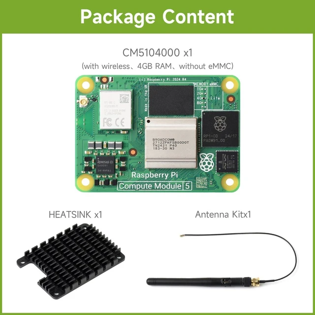 Alt view image 2 of 7 - Waveshare CM5 Series, Comes with Ofiicial CM5104000, Antenna and Heatsink | Compatible with Raspberry Pi Compute Module 5, with Wireless / 4GB RAM / 0GB eMMC FLASH, High speed, large RAM, low power