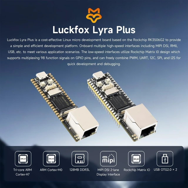 Alt view image 3 of 7 - Waveshare Luck-Fox Lyra Plus LCD Kit A, Luck-Fox Lyra Plus RK3506G2 Linux Micro Development Board, Integrates Tripe-Core ARM Cortex-A7 and ARM Cortex-M0 Processors, with Ethernet Port