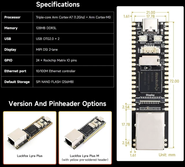 Alt view image 4 of 7 - Waveshare Luck-Fox Lyra Plus LCD Kit A, Luck-Fox Lyra Plus RK3506G2 Linux Micro Development Board, Integrates Tripe-Core ARM Cortex-A7 and ARM Cortex-M0 Processors, with Ethernet Port
