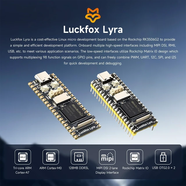 Alt view image 3 of 7 - Waveshare Luckfox Lyra RK3506G2 Linux Micro Development Board, Integrates Tripe-core ARM Cortex-A7 and ARM Cortex-M0 Processors, with 256MB Flash, with Header