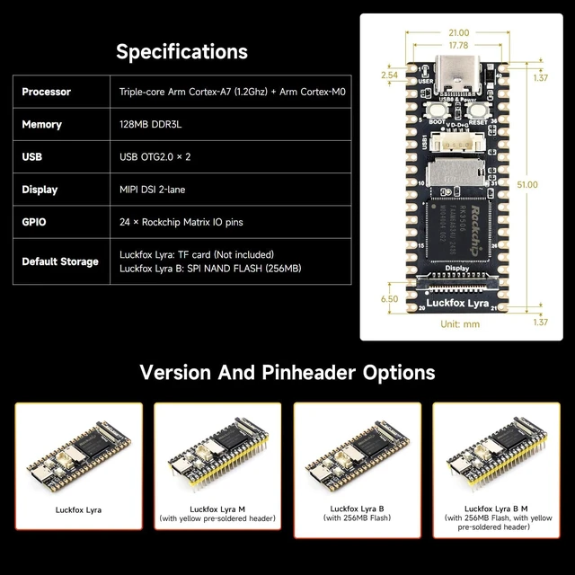 Alt view image 4 of 7 - Waveshare Luckfox Lyra RK3506G2 Linux Micro Development Board, Integrates Tripe-core ARM Cortex-A7 and ARM Cortex-M0 Processors, with 256MB Flash, with Header
