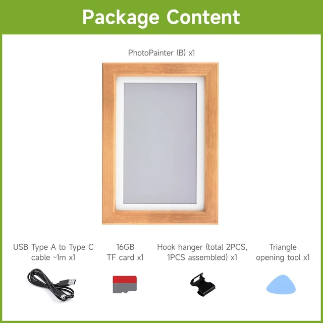 Alt view image 2 of 7 - Waveshare 7.3inch E6 Full Color E-Paper with Solid Wood Photo Frame, Ultra-Long Standby, 800 × 480 Resolution, Batteries NOT Included