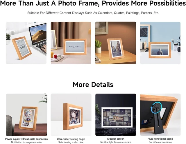 Alt view image 6 of 7 - Waveshare 7.3inch E6 Full Color E-Paper with Solid Wood Photo Frame, Ultra-Long Standby, 800 × 480 Resolution, Comes with BATT