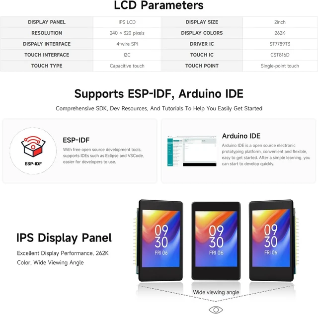 Alt view image 5 of 7 - Waveshare ESP32-S3 2inch Capacitive Touch Display Development Board, 240×320 Pixels, IPS Panel, 32-bit LX7 Dual-core Processor, Up to 240MHz Frequency, NOT Include OV560 Camera