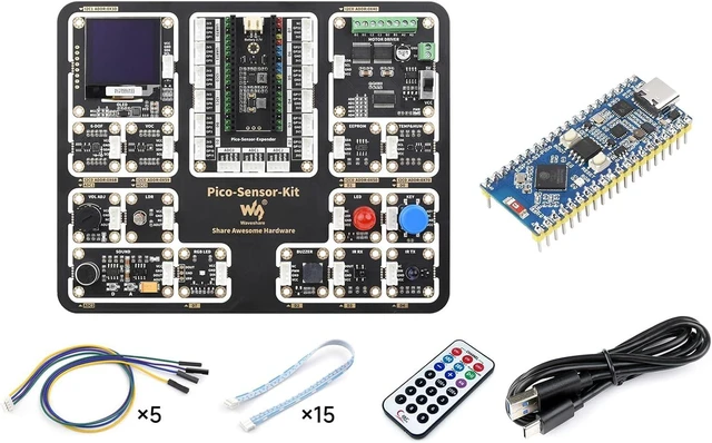 Main image of Waveshare Raspberry Pi Pico Entry-Level Sensor Kit, Including Pico Expansion Board and 15 Common modules, All-in-one Design, Bundle with ESP32-S3-Pico-M + Sensor Kit (6 Items)