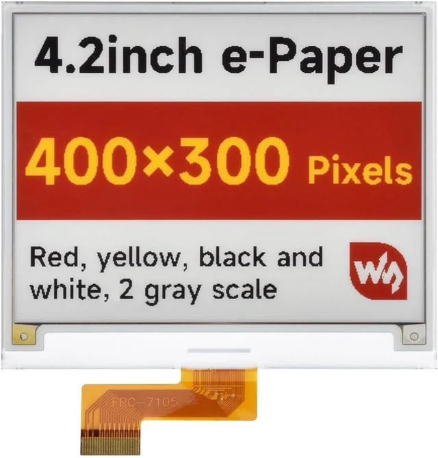 Main image of Waveshare 4.2inch e-Paper, Raw E-Ink Display, 400x300, Red/Yellow/Black/White, Without Driver Board