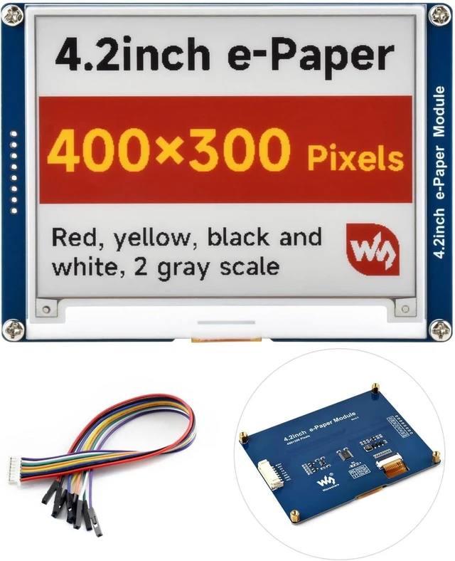 Main image of Waveshare 4.2inch e-Paper, Compatible with Raspberry Pi 5/4B/3B Series Board, Support Jetson Nano/Jetson Orin Nano,400x300, Red/Yellow/Black/White, SPI Interface, with Driver Board