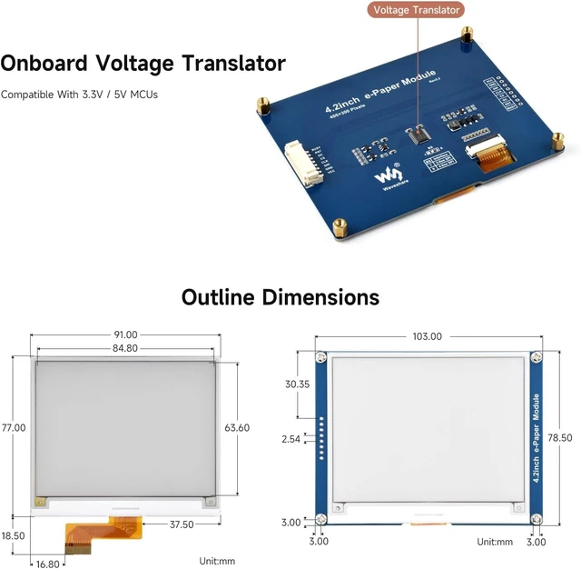 Alt view image 6 of 6 - Waveshare 4.2inch e-Paper, Compatible with Raspberry Pi 5/4B/3B Series Board, Support Jetson Nano/Jetson Orin Nano,400x300, Red/Yellow/Black/White, SPI Interface, with Driver Board