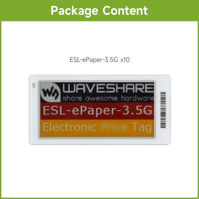 Alt view image 2 of 7 - Waveshare 3.5inch Dot Matrix e-Paper Display, Electronic Shelf Label Series, Red/Yellow/Black/White, Cloud Platform Refreshing Support, with ABS Case and BATT-10PCS