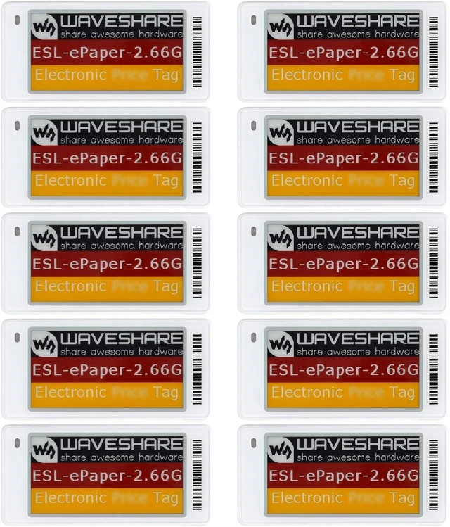 Main image of Waveshare 2.66inch Dot Matrix e-Paper Display, Electronic Shelf Label Series, Red/Yellow/Black/White, Cloud Platform Refreshing Support, with ABS Case and Replaceable BATT-10PCS